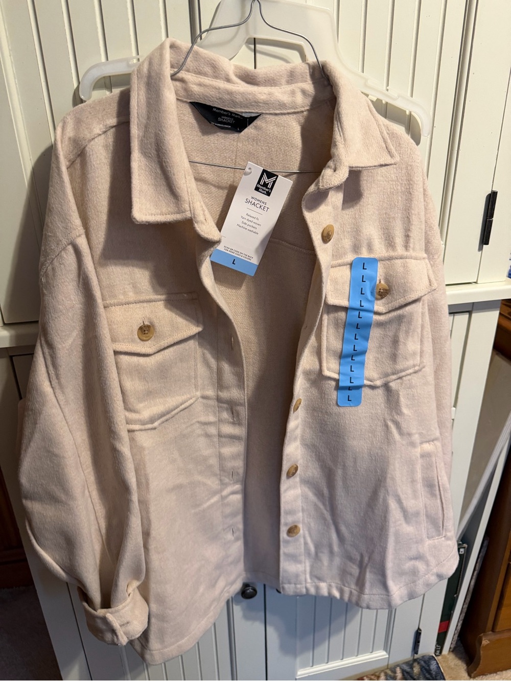 Womens Cream Shacket Jacket - Oversized Button-Front